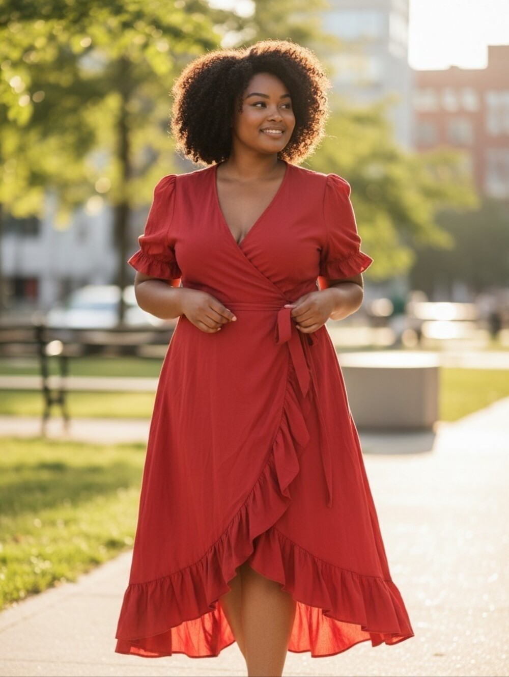 City Chic Red Wrap High-Low Dress with Ruffle Hem, Size 18, NWT